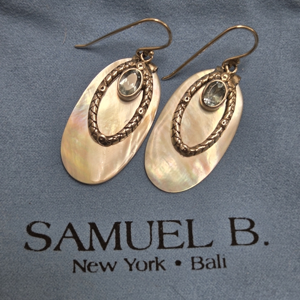 Samuel B. Sterling Silver, Mother of Pearl and Blue Topaz Earrings